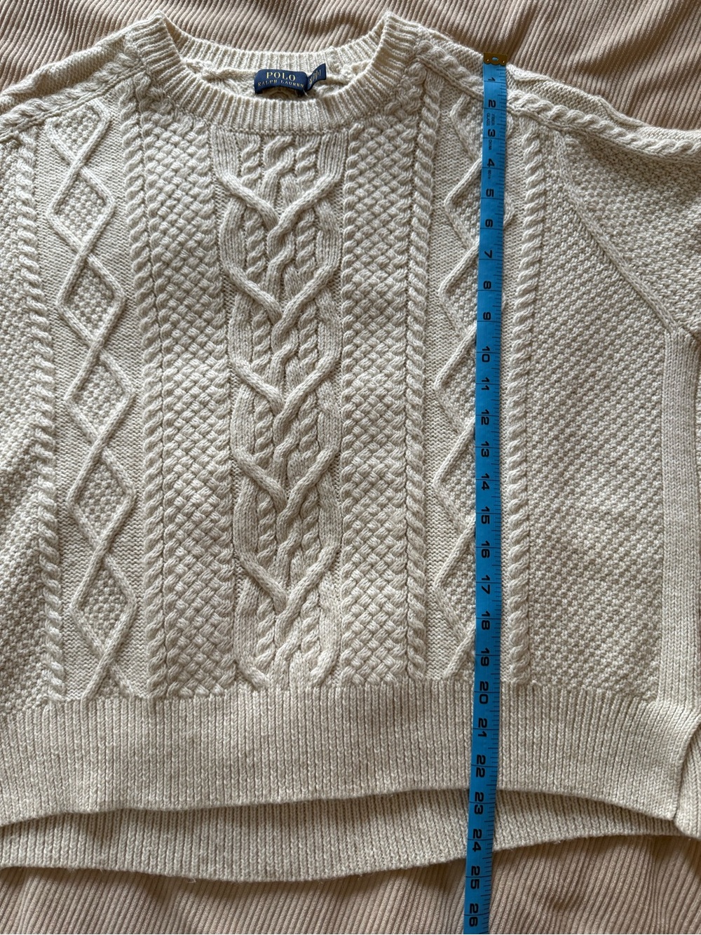 Polo Ralph Lauren Cream Ivory Cable Knit Crewneck Sweater XL - Picture 12 of 12